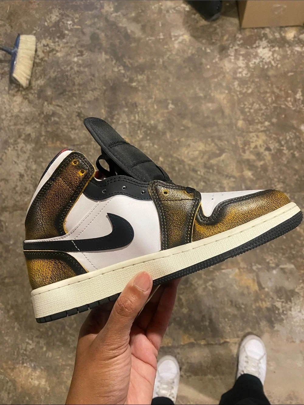 Jordan Mid-Top Sneakers in White, Black and Yellow